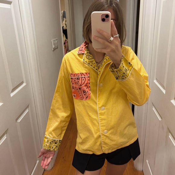 Call It By Your Name Tops - Yellow Button Down Shirt with Paisley‎ Accents